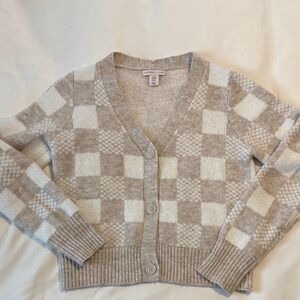 Sincerely Jules Cream and Tan Checkered Cardigan